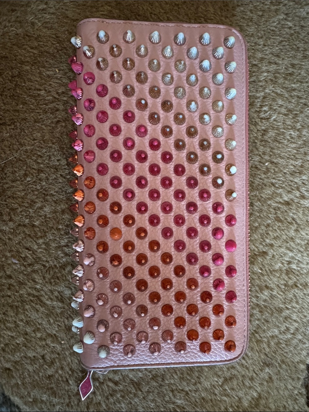 Christian Louboutin Panettone Blush Pink Leather wallet  with Multicolor Spikes